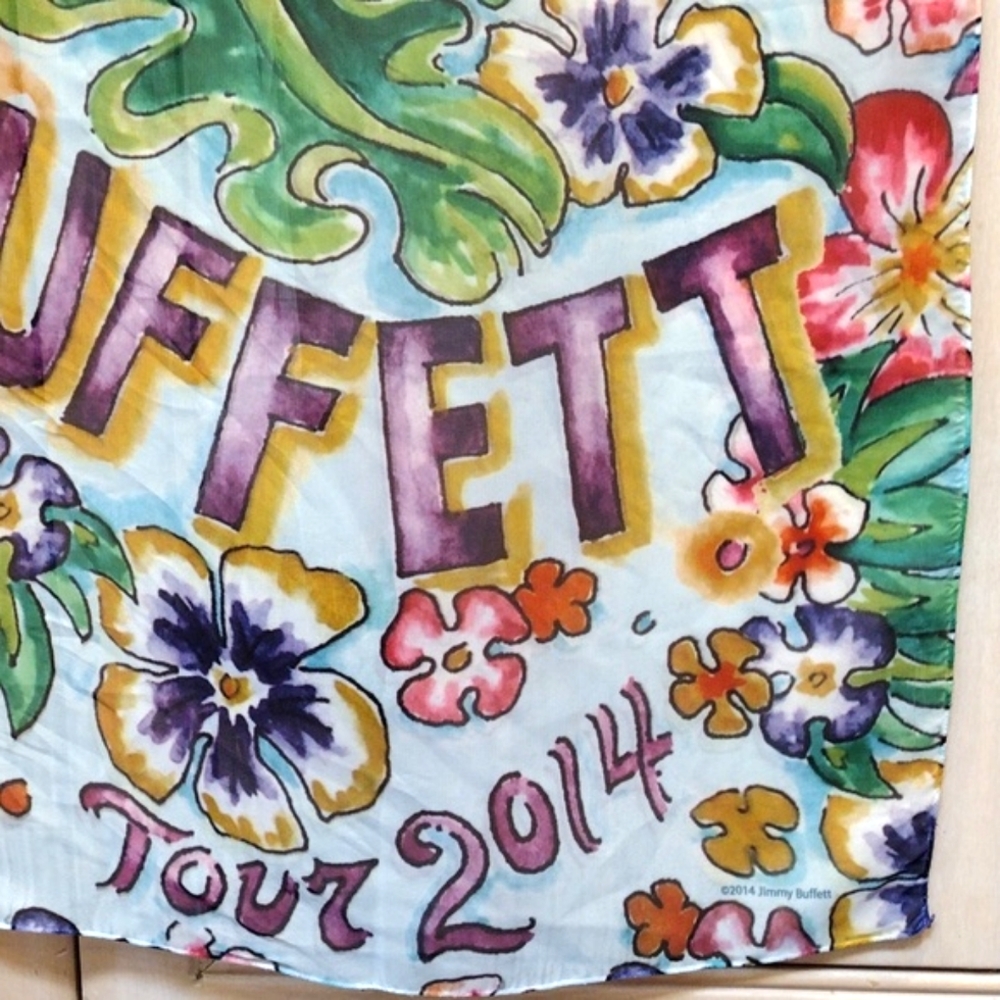 Colorful Floral Jimmy Buffett 2014 Tour Scarf "This 1's For You" By MB Hanrahan - Picture 3 of 6